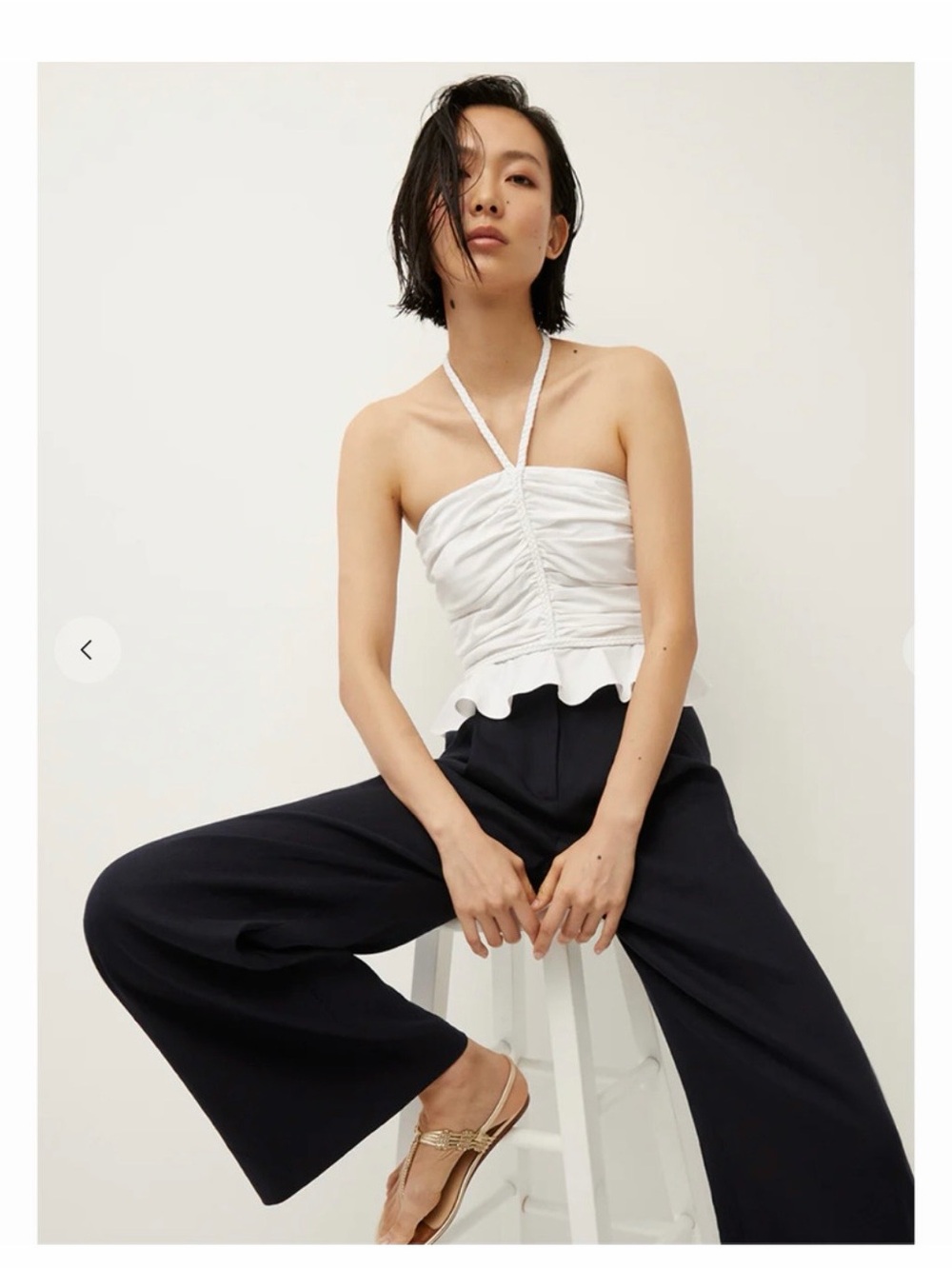 Veronica Beard White Ruched Halter Peplum Top